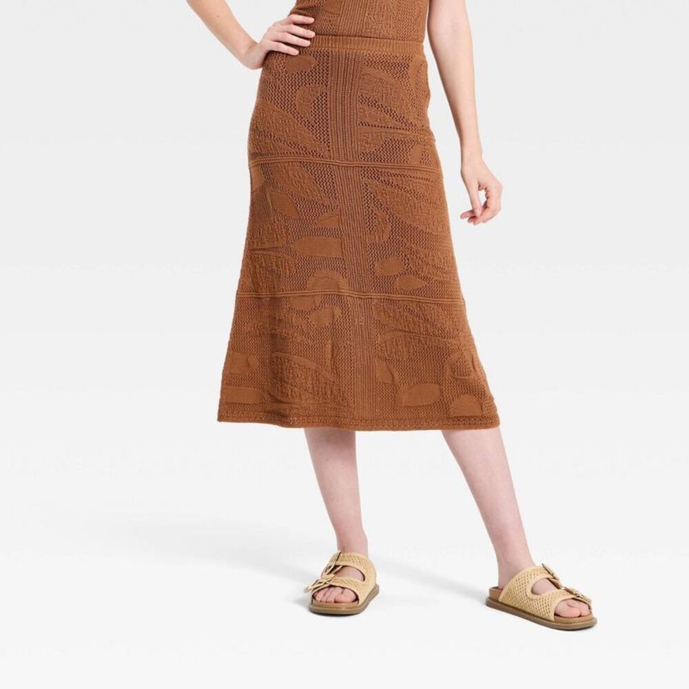 Women's Midi Sweater Full Skirt - Universal Thread Brown XL